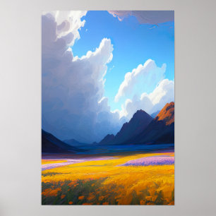 Poster Un paysage de rêve doré sous un ciel puissant