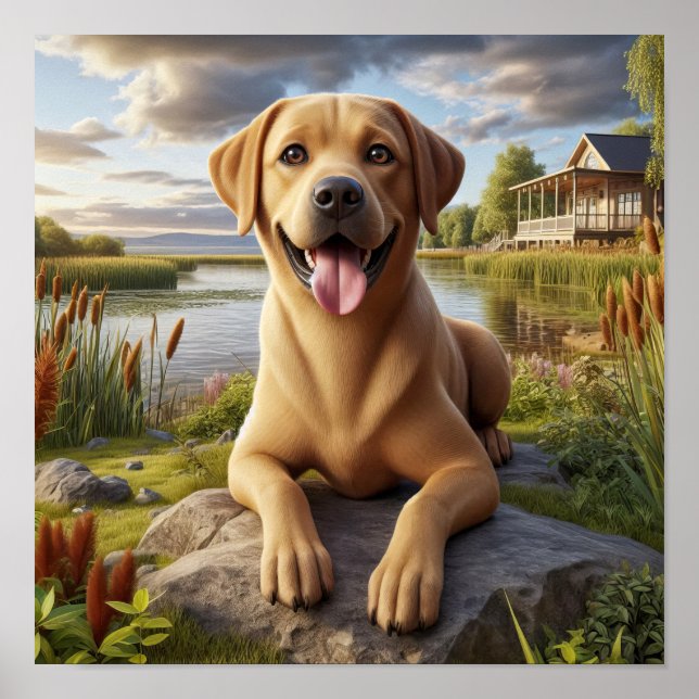 Poster Un pêcheur du Labrador qui se repose dans le pays (Devant)