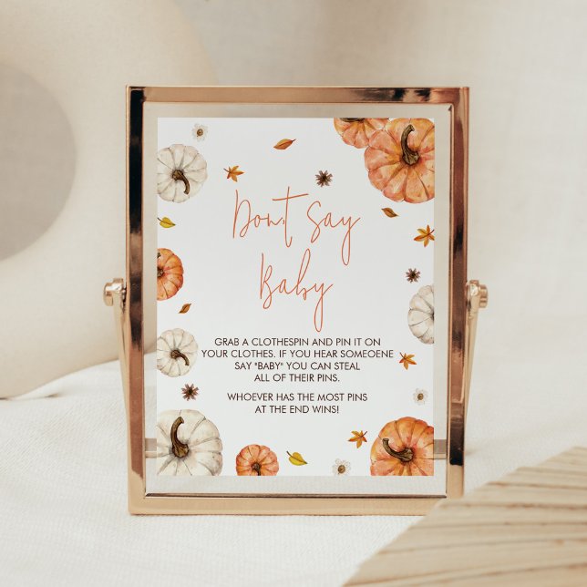 Poster Un petit Baby shower Citrouille ne dit pas Baby (Fall Pumpkin Baby Shower Don't Say Baby Sign)