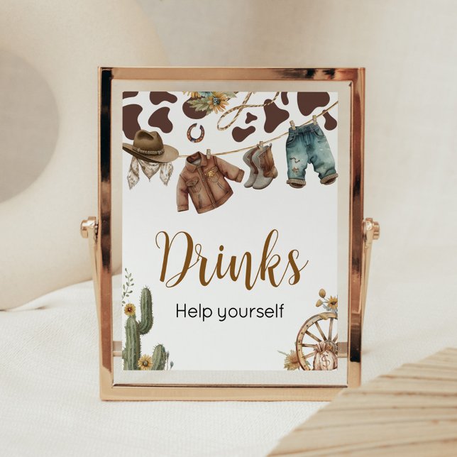 Poster Un Petit Baby shower Cowboy Boissons (A Little Cowboy Baby Shower Drinks Sign)