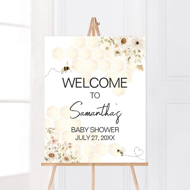 Poster Un Petit Baby shower D'Abeille De Miel (As Sweet as can Bee Baby Shower Welcome Sign)
