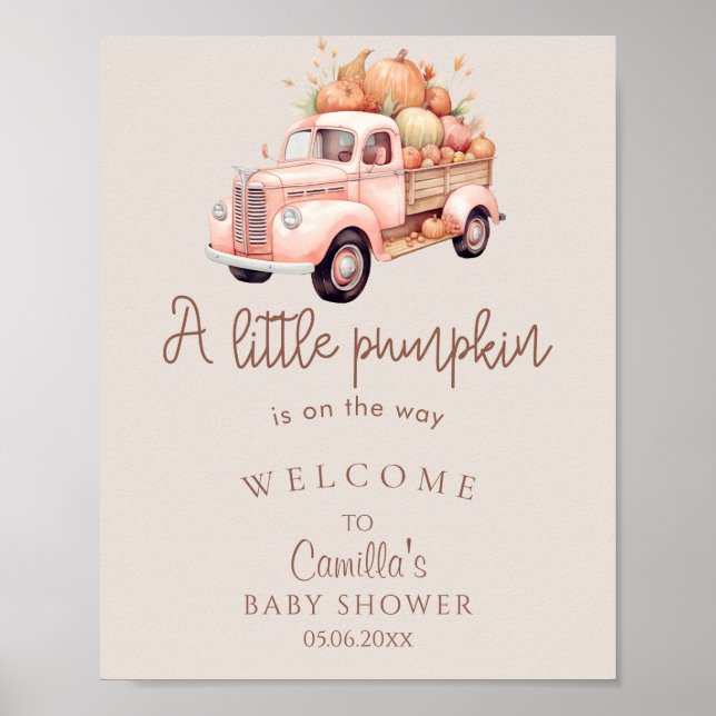 Poster Un Petit Baby shower De Camion Rose Citrouille Bie (Devant)