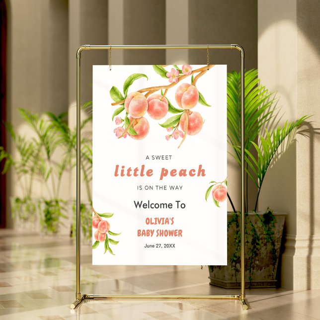 Poster Un Petit Baby shower De Fruits De Pêche Sucré Bien (A Sweet Little Peach is on the Way Fruit Baby Shower Welcome Sign  )