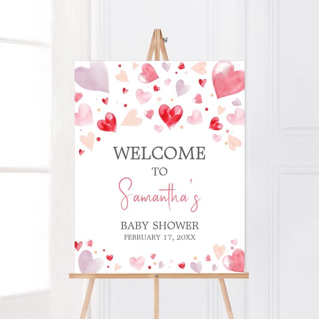 Poster Un petit Baby shower de Saint-Valentin bien-aimé (Sweetheart Baby Shower Welcome Sign)