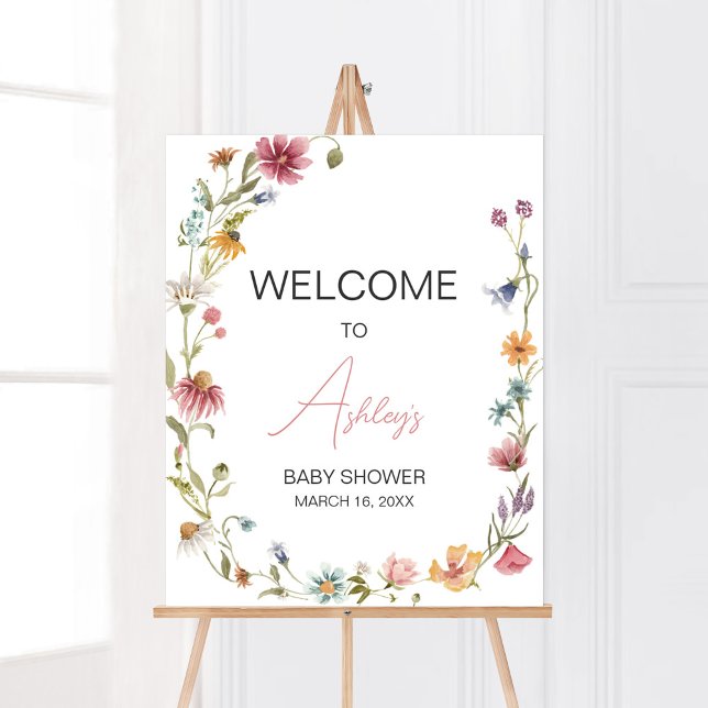 Poster Un Petit Baby shower Fleur sauvage (Wildflower is on the way Baby Shower Welcome Sign)