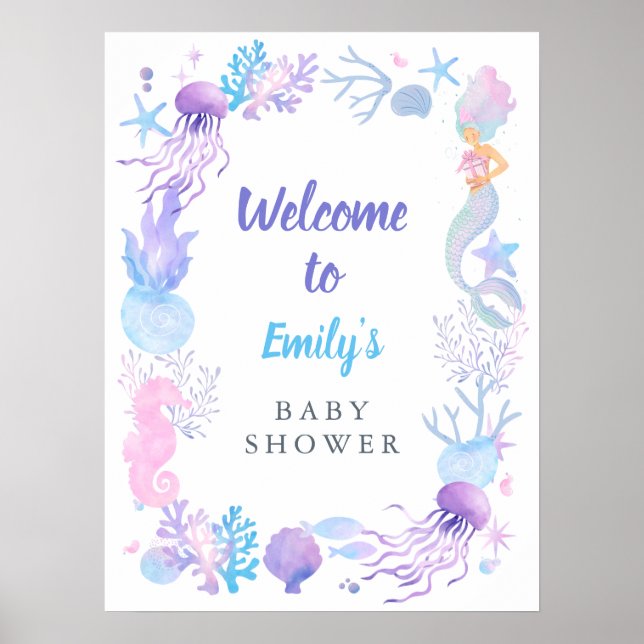 Poster Un Petit Baby shower Pastel Sucré De Sirène (Devant)