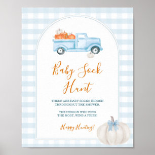 Poster Un Petit Camion Bleu Citrouille En vichy Chasse au