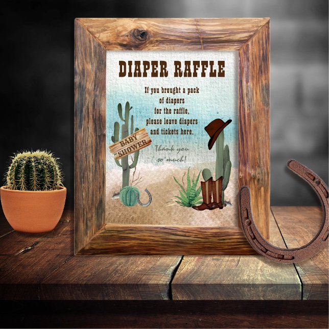 Poster Un Petit Cow-boy Raffle de couche de douche occide (Rustic Western Boy Baby Shower Favors Diaper Raffle Poster Sign -- "A Little Cowboy Is On His Way" )
