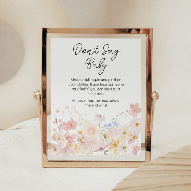 Poster Un petit Fleur sauvage est en route Ne dites pas B (Floral Little Wildflower Is On The Way Baby Shower Don't Say Baby Sign)