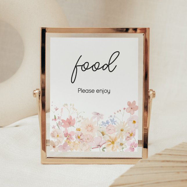 Poster Un Petit Fleur sauvage Se Trouve Sur Le Chemin De  (Floral Little Wildflower Is On The Way Baby Shower Food Sign)