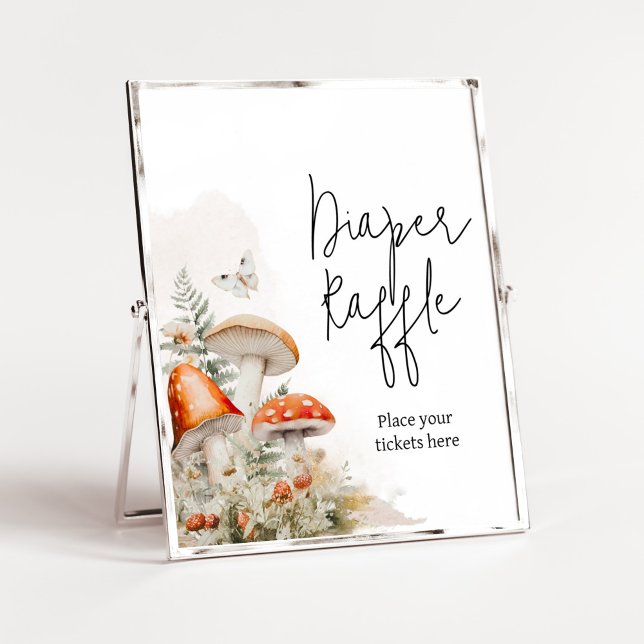 Poster Un Petit Fungi Enchantée Mousseux Raffin De Cuisse (Little Mushroom Baby Shower Diaper Raffle Sign)
