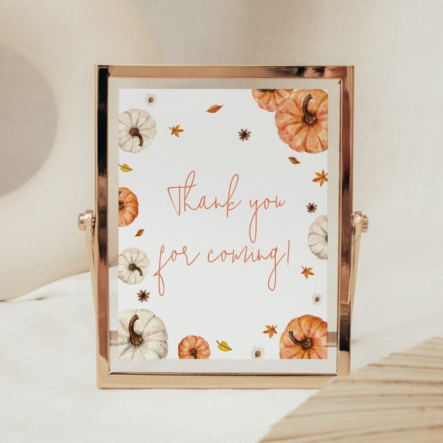 Poster Un petit Merci de Baby shower Citrouille pour veni (Fall Pumpkin Baby Shower Thank you for Coming Sign)