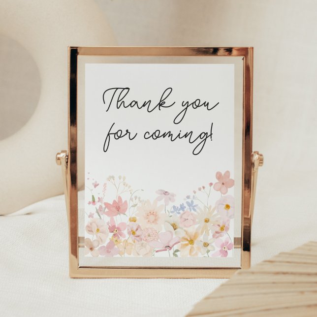 Poster Un petit Merci Fleur sauvage pour venir (Floral Little Wildflower Is On The Way Baby Shower Thank you for Coming Sign)