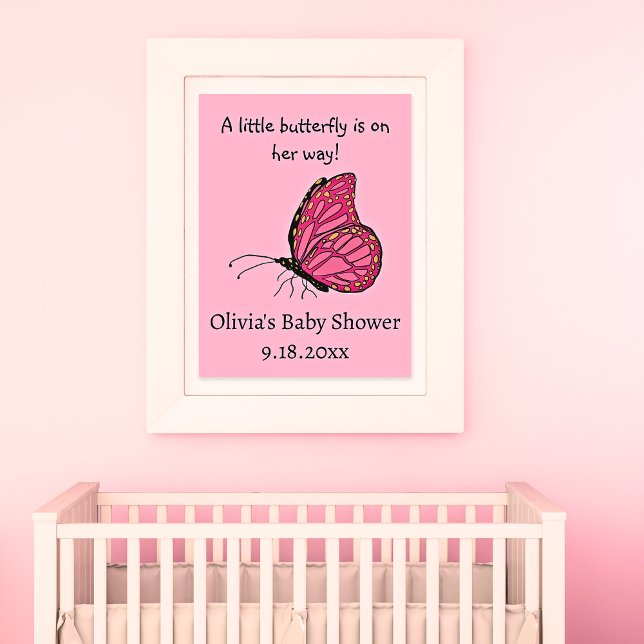 Poster Un petit papillon est en chemin baby shower rose (Créateur téléchargé)