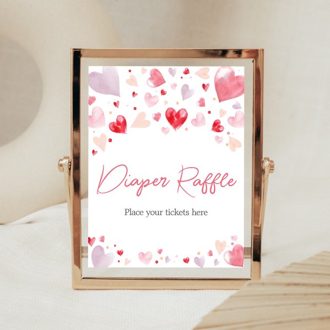 Poster Un petit raffe de la Saint Valentin (Sweetheart Baby Shower Diaper Raffle Sign)