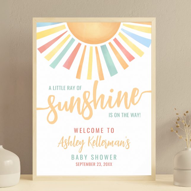 Poster Un Petit Rayon D'Affiche de bienvenue Baby shower  (A Little Ray Of Sunshine Baby Shower Welcome Sign)