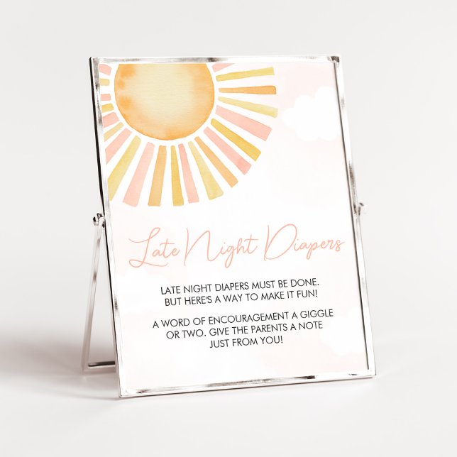 Poster Un petit rayon de soleil Diapeurs nocturnes tardif (You Are My Sunshine Baby Shower Late Night Diapers Sign)
