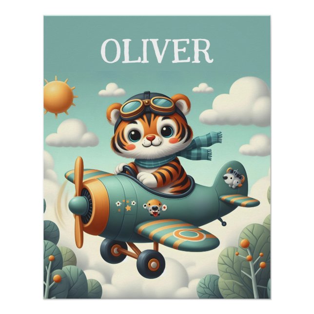 Poster Un petit tigre mignon volant dans l'avion (Devant)