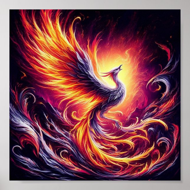 Poster Un phénix surgissant de cendres brûlantes. (Devant)