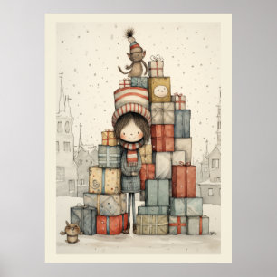 Poster Un Pile De Cadeaux De Noël