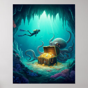 Poster Un plongeur trouve un trésor protégé