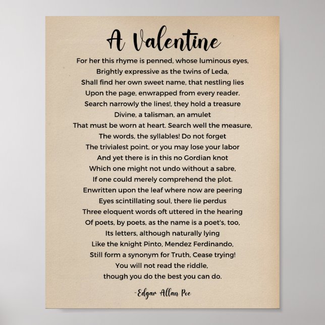 Poster Un poème de Saint-Valentin par Edgar Allan Poe Pos (Devant)