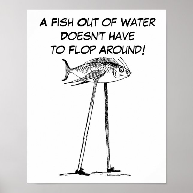 Poster Un poisson hors de l'eau marche sur les tilts Humo (Devant)