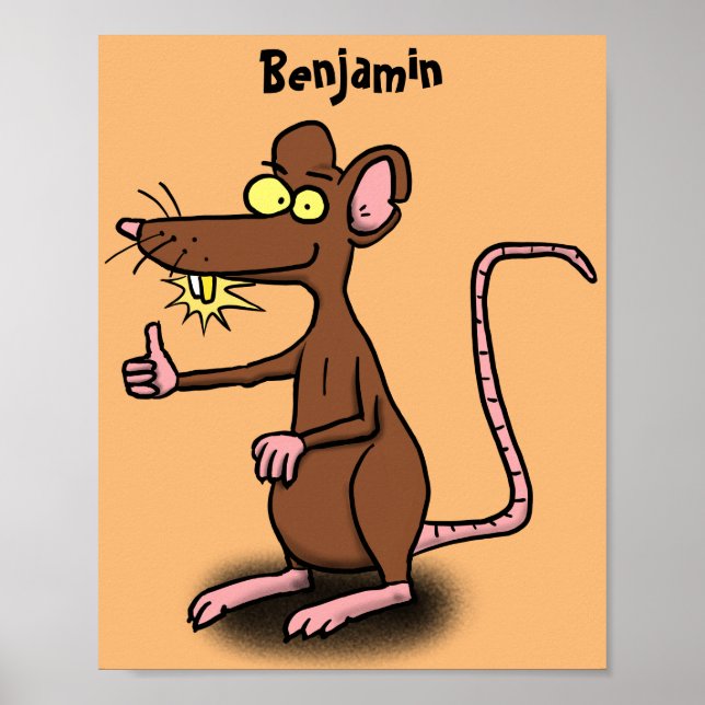 Poster Un rat brun mignon pouce vers le haut dessin animé (Devant)