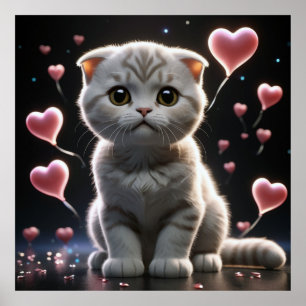 Poster Un regard doux, une sorte d'âme : chat et gentille