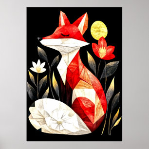 Poster Un renard roux stylisé aux yeux fermés