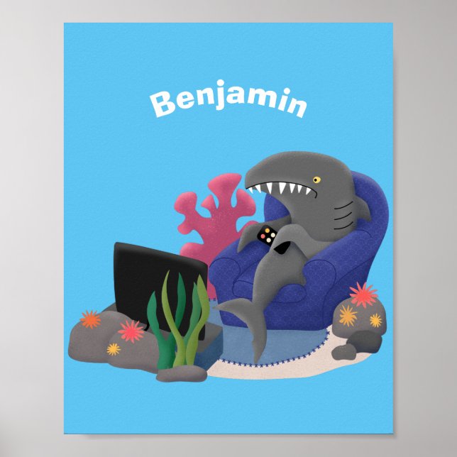 Poster Un requin drôle en regardant la bande dessinée de  (Devant)