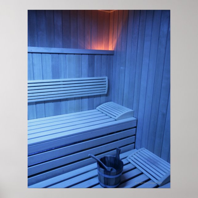 Poster Un sauna bleu clair, Suède. (Devant)