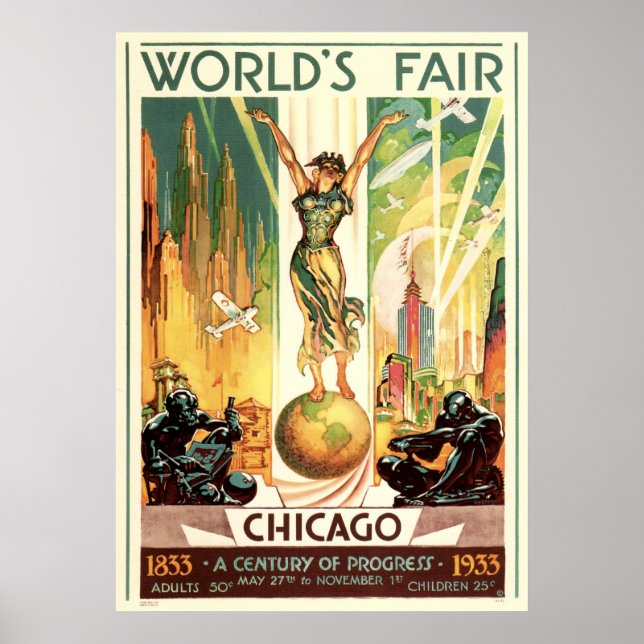 Poster Un siècle de progrès - Foire mondiale de Chicago 1 (Devant)