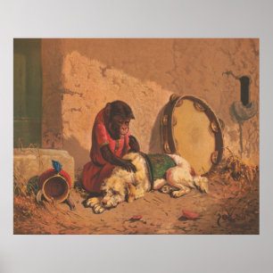 Poster Un Singe Et Un Chien Avec Un Grand Tambourin