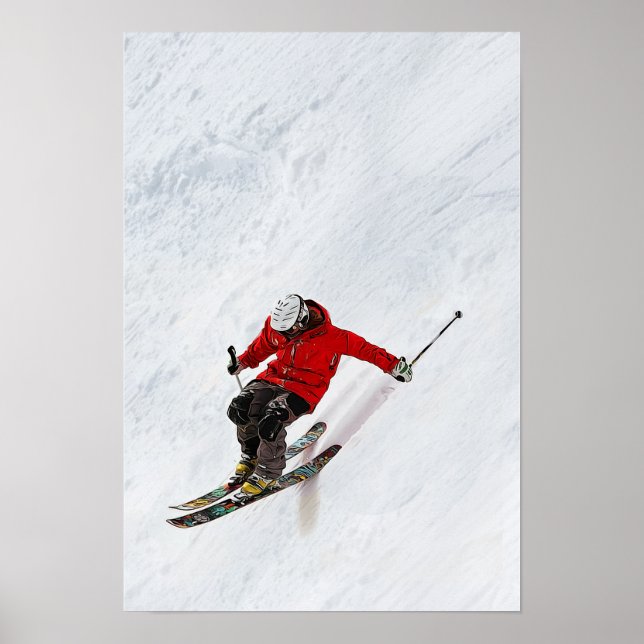 Poster Un skieur audacieux descend une pente raide (Devant)