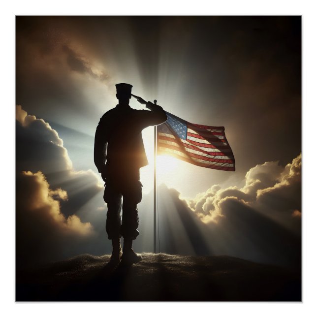 Poster Un Soldat Américain Salue Le Drapeau (Devant)