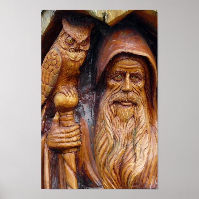 Poster Un sorcier et un hibou émergent de la caverne (Devant)