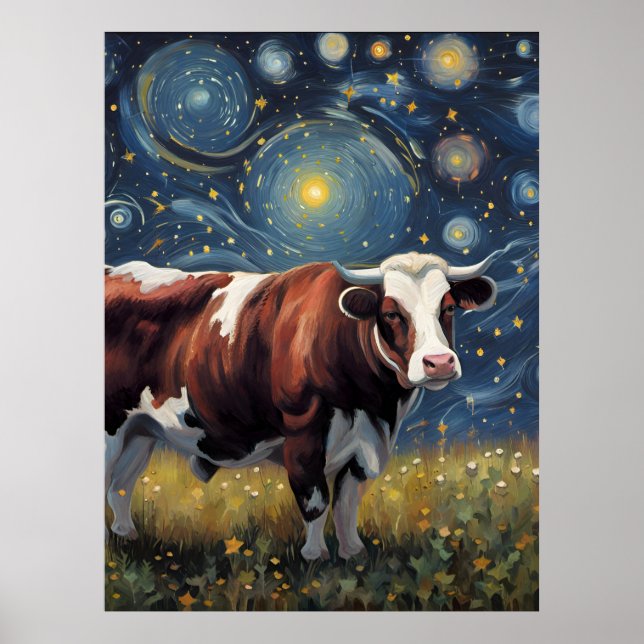 Poster Un taureau dans la nuit étoilée (Devant)