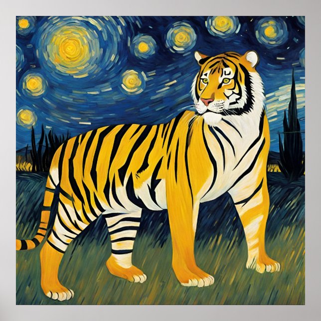 Poster Un tigre dans la nuit étoilée (Devant)