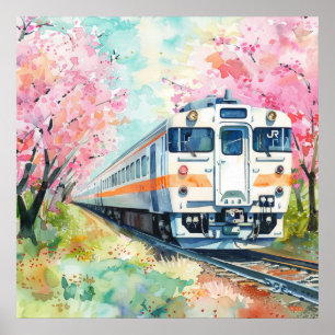 Poster Un train au printemps