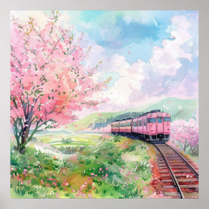 Poster Un train au printemps