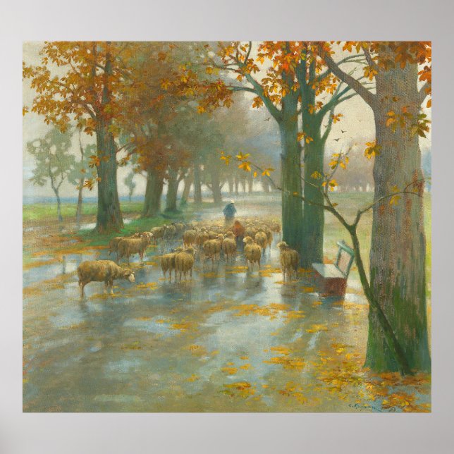 Poster Un troupeau de moutons avec bergers le jour de la  (Devant)