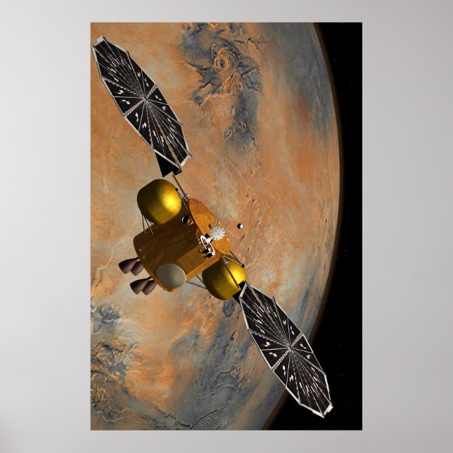 Poster Un vaisseau Spacecraft Orbitant Mars. (Devant)