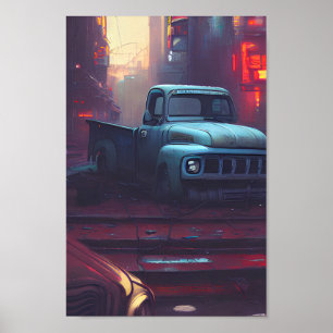 Poster Un vieux camion abandonné dans l'affiche de Cyberp