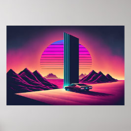 Poster Un volant Synthwave à travers le désert
