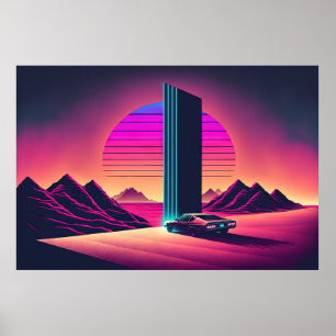 Poster Un volant Synthwave à travers le désert