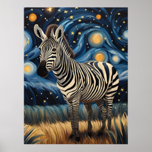 Poster Un zèbre dans la nuit étoilée