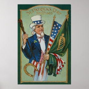 Poster Uncle Sam American Irish Flag Lucky Horseshoe