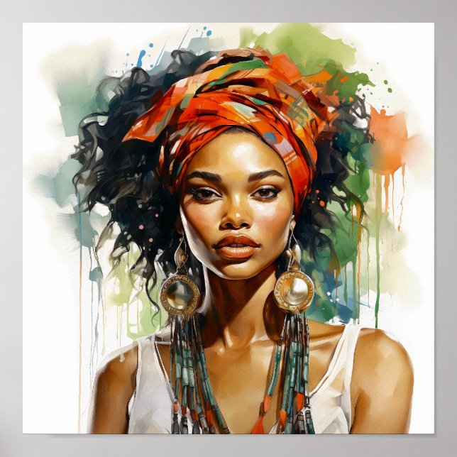 Poster Une Africaine Américaine Peinture (Devant)