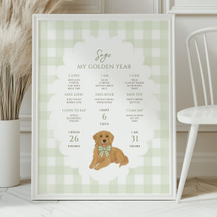 Poster Une année dorée Chien chiot 1er anniversaire Étape